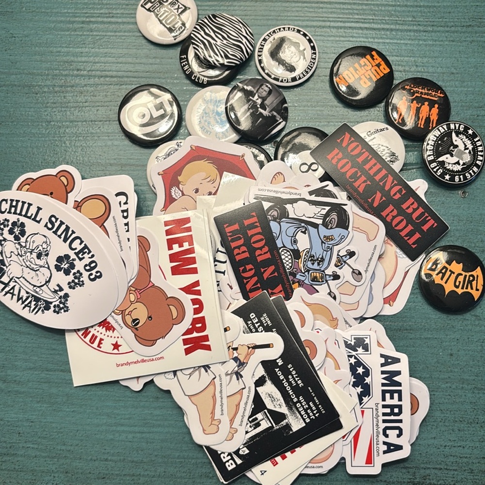 LOT OF BRANDY MELV PINS AND STICKERS. ONLY OPENED TO TAKE THE PIC. BUNDLE2SAVE